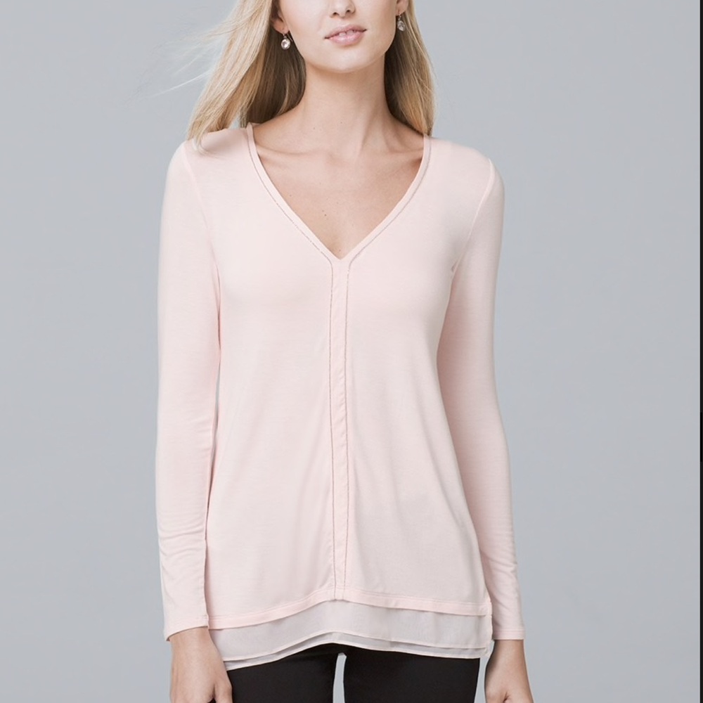 WHBM BLUSH PINK CHAIN DETAIL V-NECK TOP